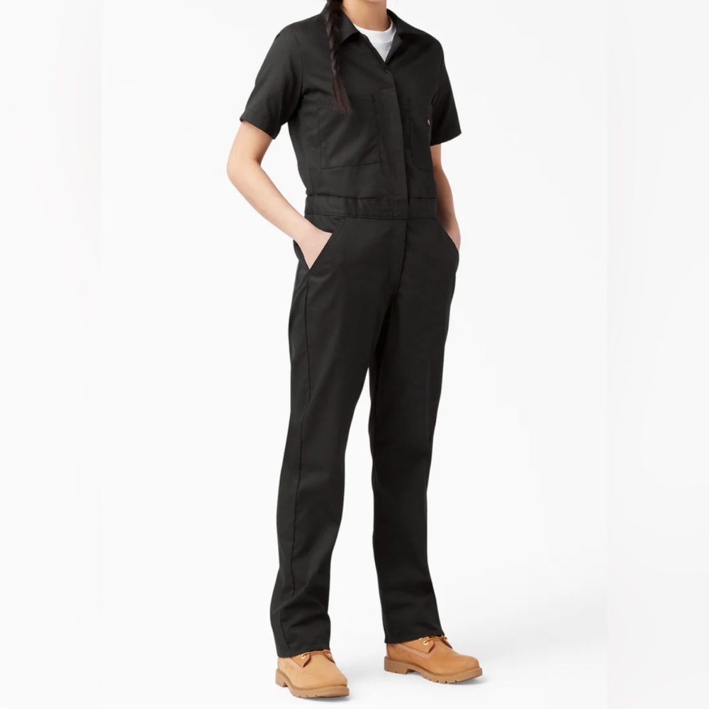Dickies Black Short-Sleeve Wide Leg Utility Jumpsuit
